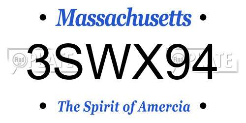 3SWX94 Massachusetts License Plate