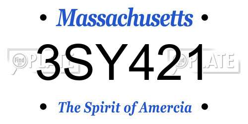 3SY421 Massachusetts License Plate