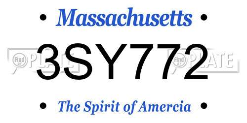 3SY772 Massachusetts License Plate
