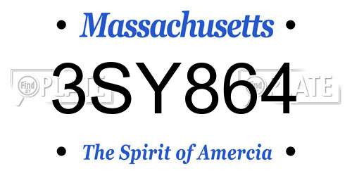 3SY864 Massachusetts License Plate