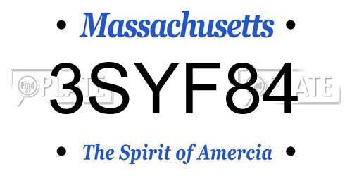3SYF84 Massachusetts License Plate