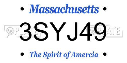 3SYJ49 Massachusetts License Plate