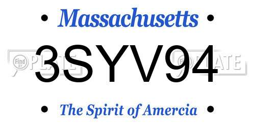 3SYV94 Massachusetts License Plate