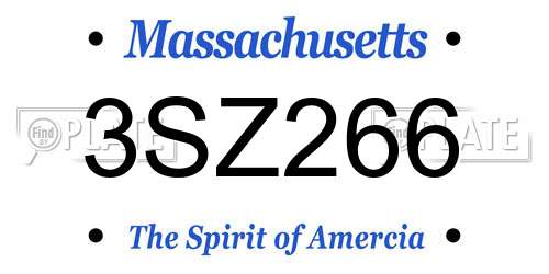3SZ266 Massachusetts License Plate
