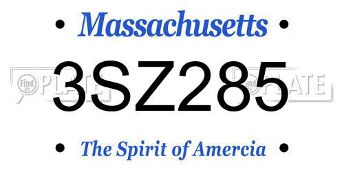 3SZ285 Massachusetts License Plate