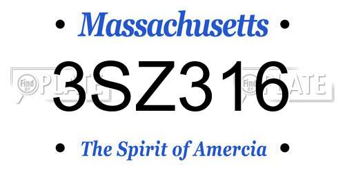 3SZ316 Massachusetts License Plate