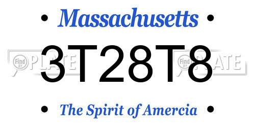 3T28T8 Massachusetts License Plate
