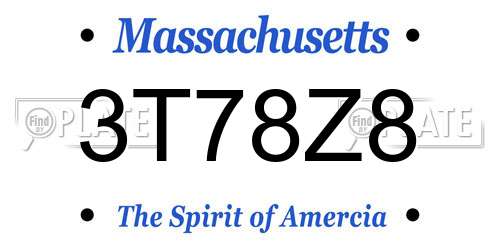 3T78Z8 Massachusetts License Plate