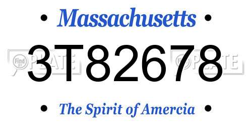 3T82678 Massachusetts License Plate