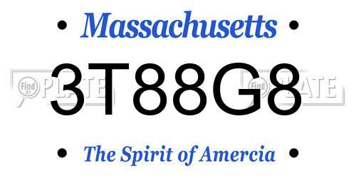 3T88G8 Massachusetts License Plate