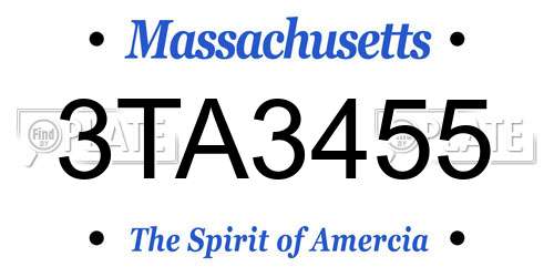 3TA3455 Massachusetts License Plate