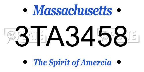 3TA3458 Massachusetts License Plate