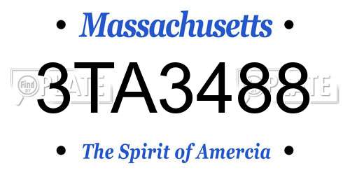 3TA3488 Massachusetts License Plate