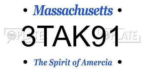 3TAK91 Massachusetts License Plate