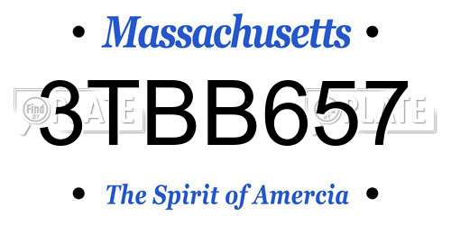 3TBB657 Massachusetts License Plate