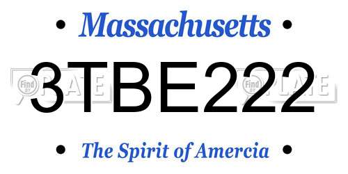 3TBE222 Massachusetts License Plate