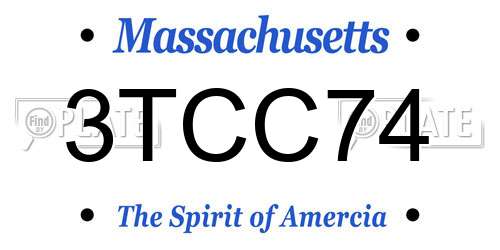 3TCC74 Massachusetts License Plate