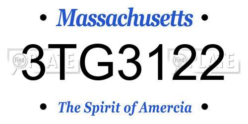 3TG3122 Massachusetts License Plate