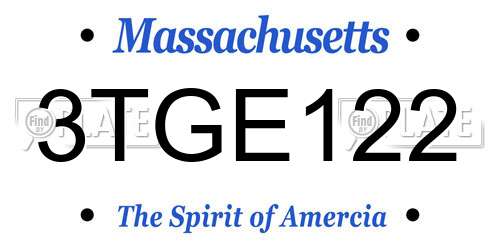 3TGE122 Massachusetts License Plate