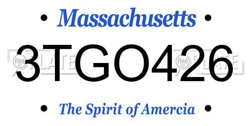 3TGO426 Massachusetts License Plate