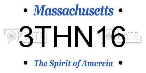 3THN16 Massachusetts License Plate