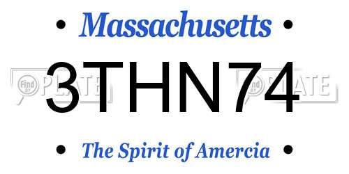 3THN74 Massachusetts License Plate