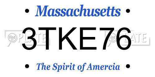 3TKE76 Massachusetts License Plate