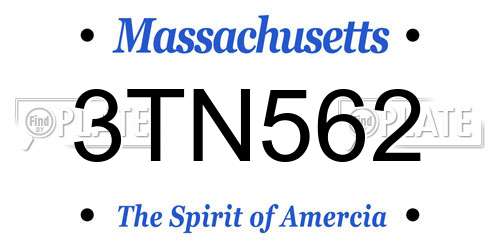 3TN562 Massachusetts License Plate