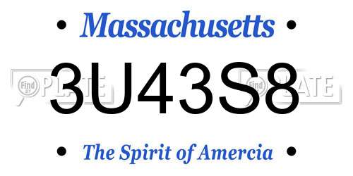 3U43S8 Massachusetts License Plate