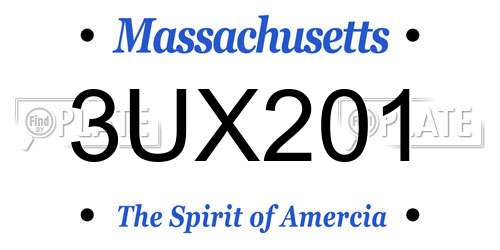 3UX201 Massachusetts License Plate
