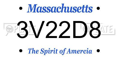3V22D8 Massachusetts License Plate