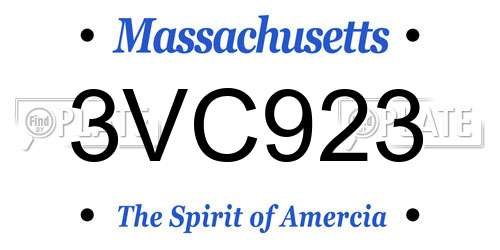 3VC923 Massachusetts License Plate