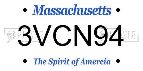 3VCN94 Massachusetts License Plate