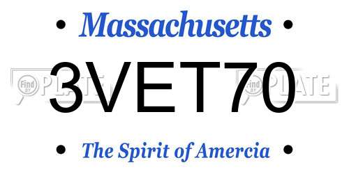3VET70 Massachusetts License Plate