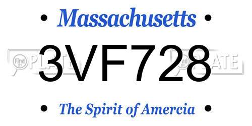 3VF728 Massachusetts License Plate