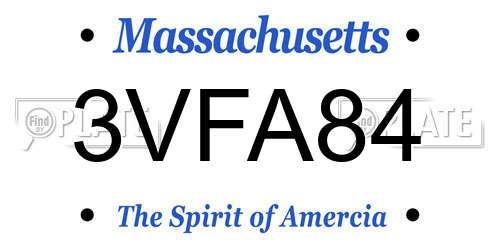 3VFA84 Massachusetts License Plate