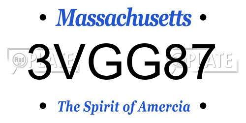3VGG87 Massachusetts License Plate