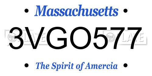 3VGO577 Massachusetts License Plate