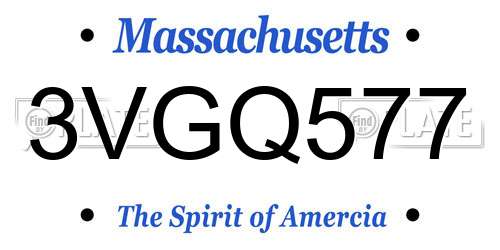3VGQ577 Massachusetts License Plate