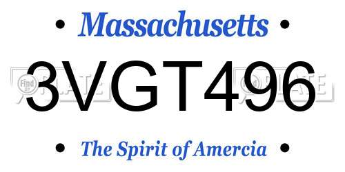 3VGT496 Massachusetts License Plate