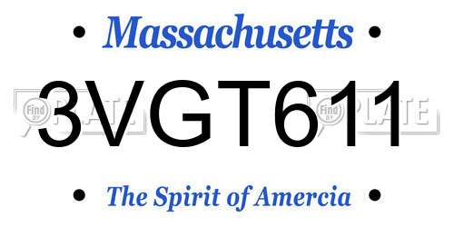 3VGT611 Massachusetts License Plate