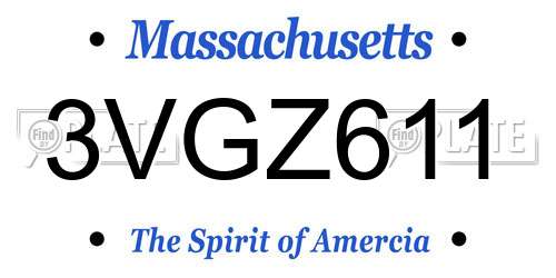 3VGZ611 Massachusetts License Plate
