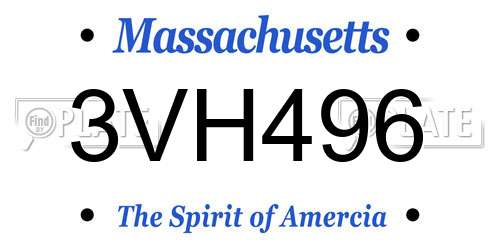 3VH496 Massachusetts License Plate