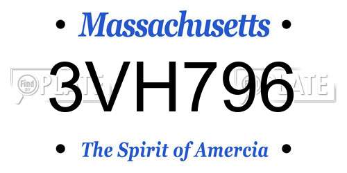 3VH796 Massachusetts License Plate