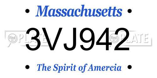 3VJ942 Massachusetts License Plate