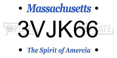 3VJK66 Massachusetts License Plate