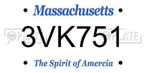 3VK751 Massachusetts License Plate