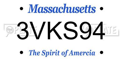 3VKS94 Massachusetts License Plate