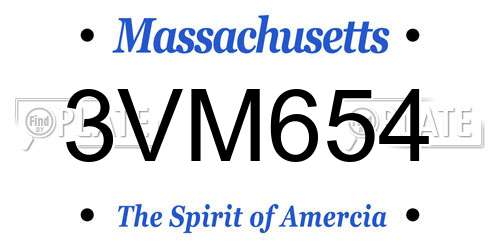 3VM654 Massachusetts License Plate
