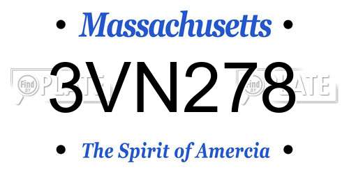 3VN278 Massachusetts License Plate